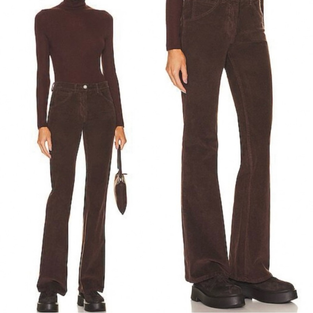 NWOT Nili Lotan Celia Corduroy Flare Pants Espresso Dark Brown Sz 4